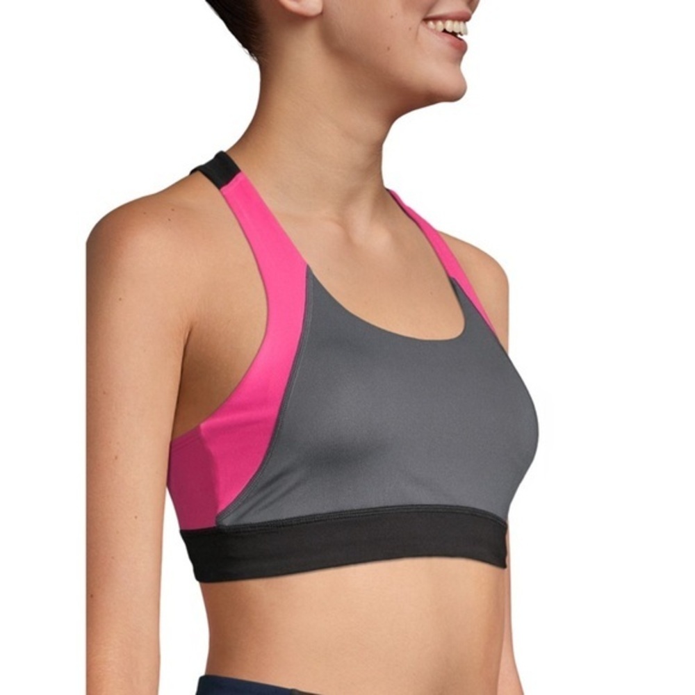 Pink & grey sports bra